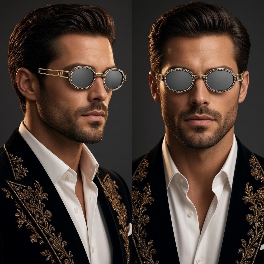 Urban Streetwear Shades Exhibit Chic Metallic Geometry Coupled Sunglasses Men